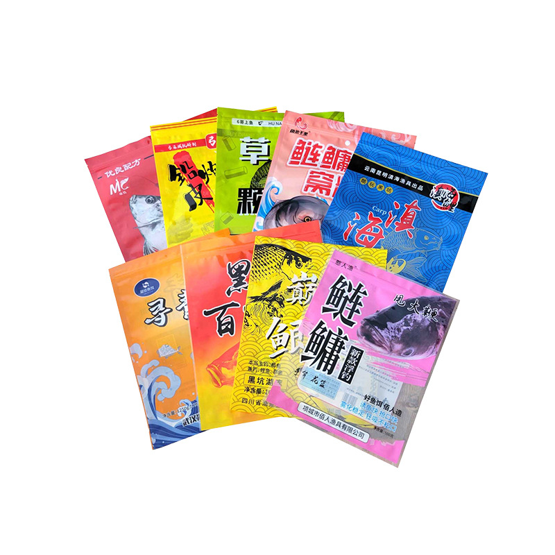 魚餌包裝(zhuāng)袋餌料窩料防潮(chao)三邊封拉鏈袋鋁(lǚ)箔袋彩印複合自(zì)立袋